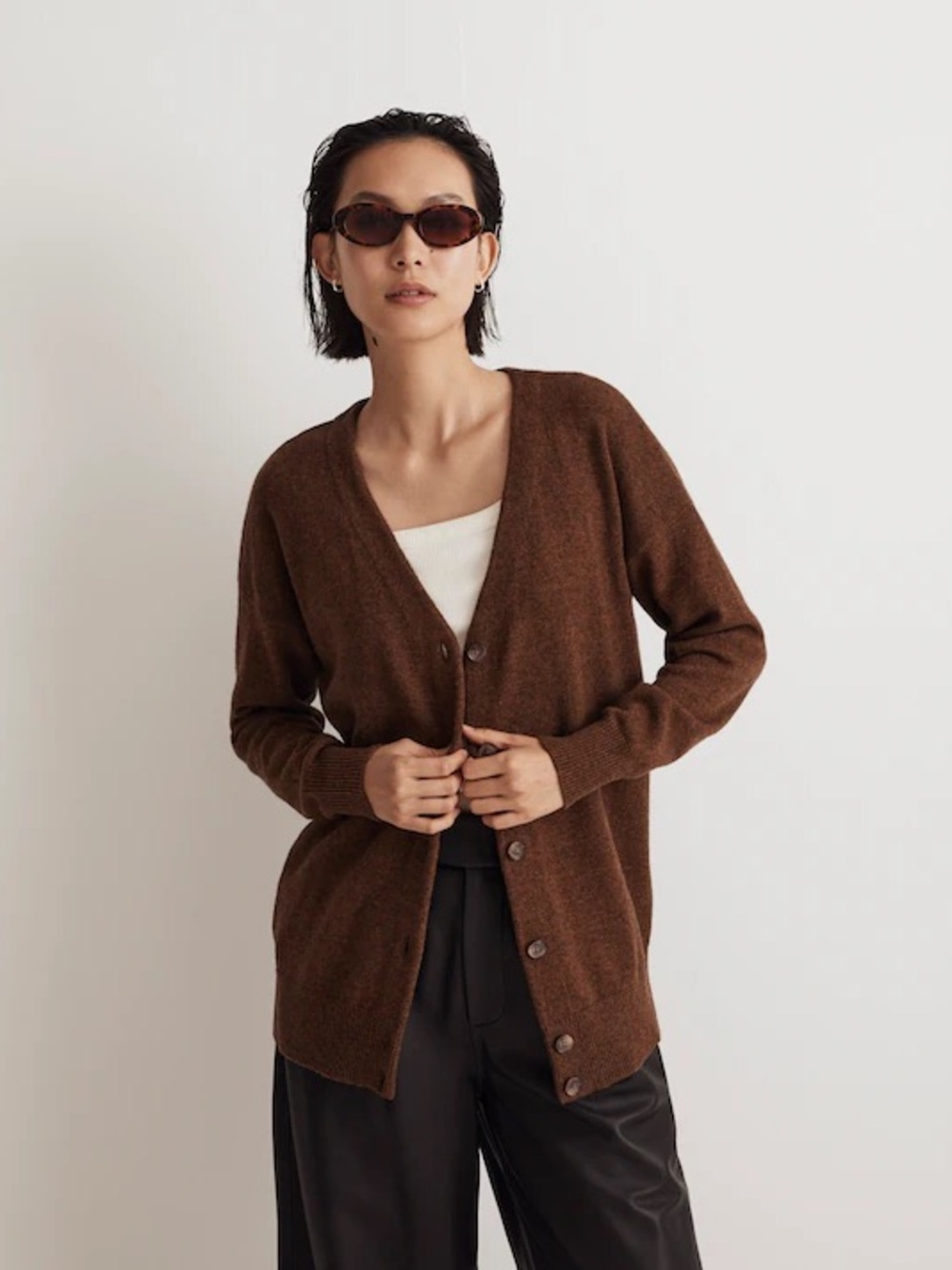 Madewell V-Neck Relaxed Cardigan Brown Wool Blend L